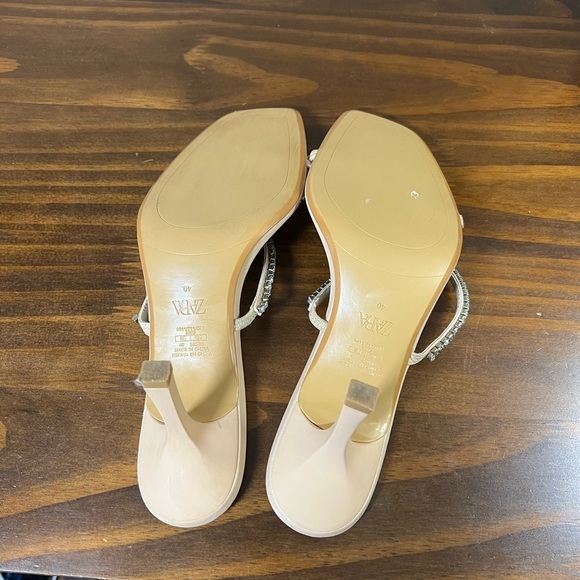 Zara Sandals Crystal Nude Strappy Heels Sz 40 - Picture 3 of 4